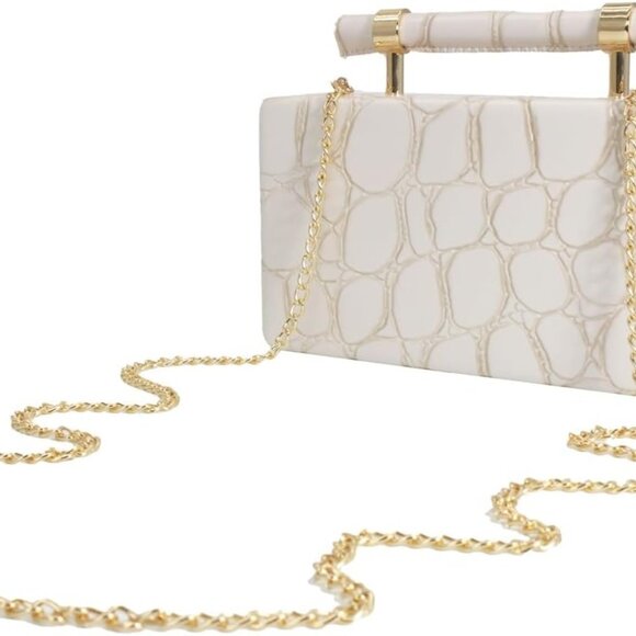 Beige Faux Leather Clutch Bag for Women with Gripe Handle, Party & Evening Use